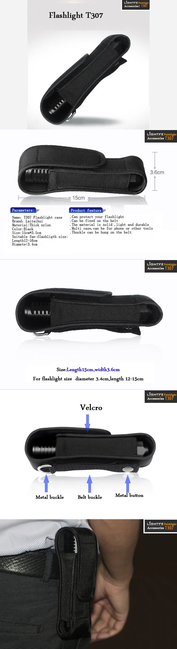 Bolsa para Lanterna Tamanho do Caso Cada Lanterna Nylon Holster Suporte Adesivo Cinto Caso Led Torch 10 Cheap Ferram. atividade ar livre