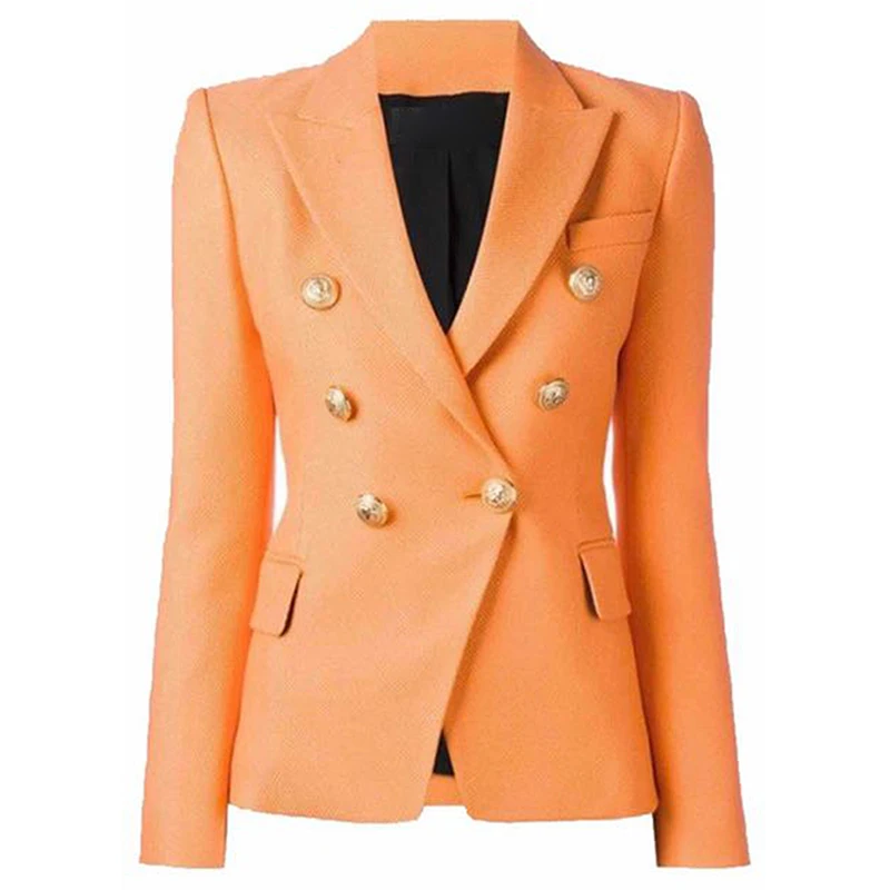 HIGH STREET/Новинка, дизайнерский блейзер в стиле барокко, Женский приталенный двубортный блейзер с пуговицами льва, куртка оранжевого цвета