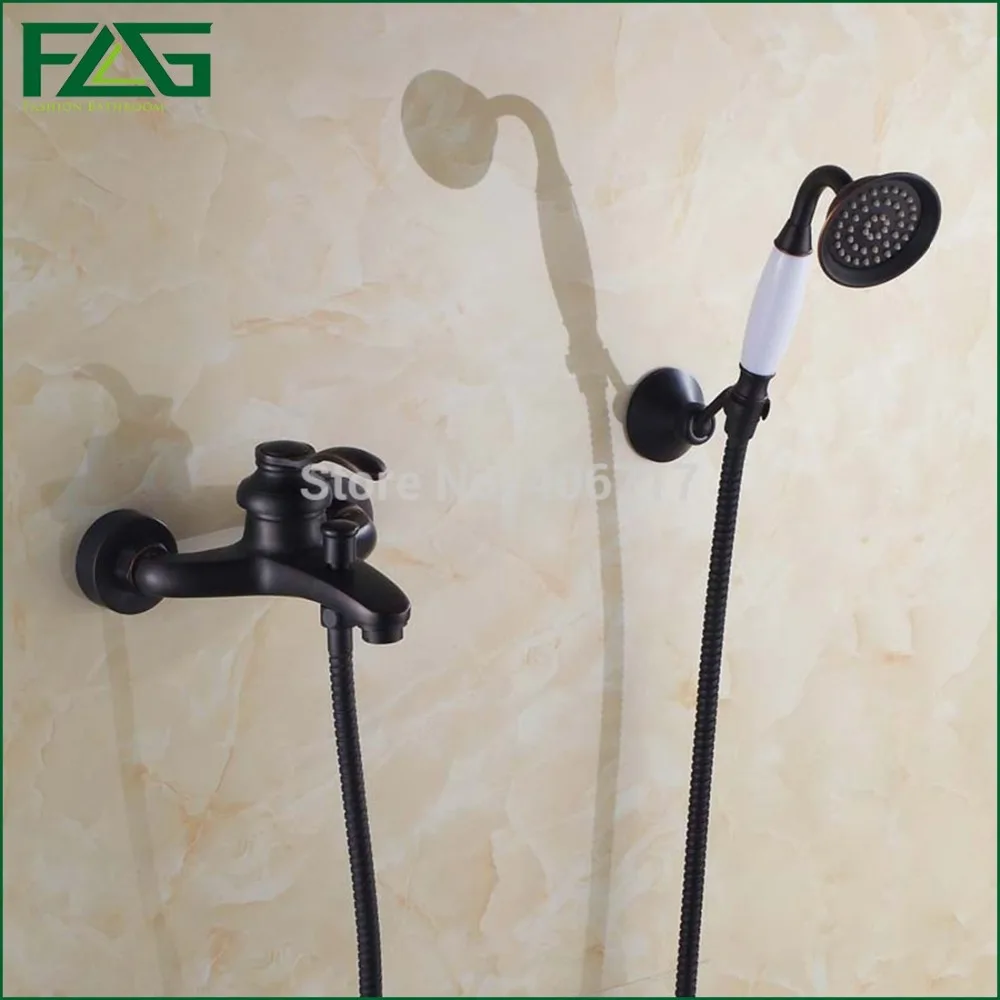 

Free Shipping Black Oil Rubbed Bronze Wall Mounted Bathroom Shower Faucet Set,Single Handle Bathtub Taps,Hot And Cold Mixer Taps
