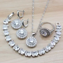 Чистый прекрасный свадебный 925 серебряный круглый белый цикроний, кристалл комплекты украшений для женщин костюм независимая подарочная коробка
