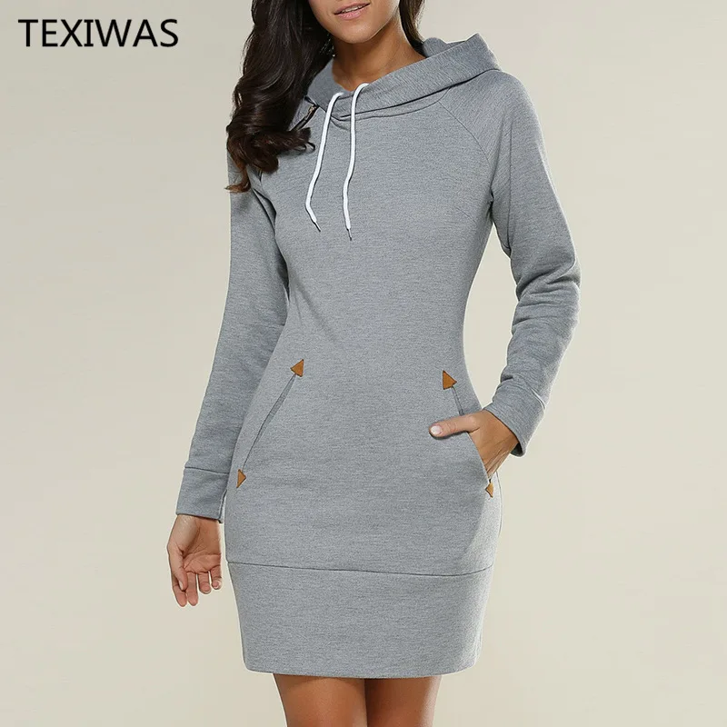 

TEXIWAS Fashion Hooded Sweatshirt Women Dress Spring Autumn Drawstring Tracksuit Dress Women Vestidos Hoodies Sweatshirt Dress