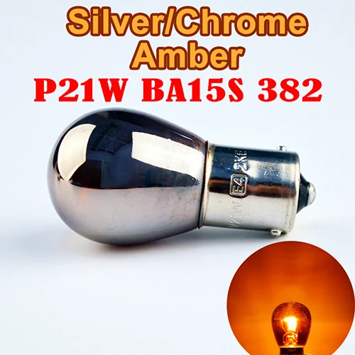 Hippcron-bombilla S25 BA15s, 12V/24V, 21W, 382 P21W, Color  azul/claro/plateado/cromo/ámbar/rojo, Bombilla de cristal de parada  automática, lámpara de freno de coche, 2 uds.