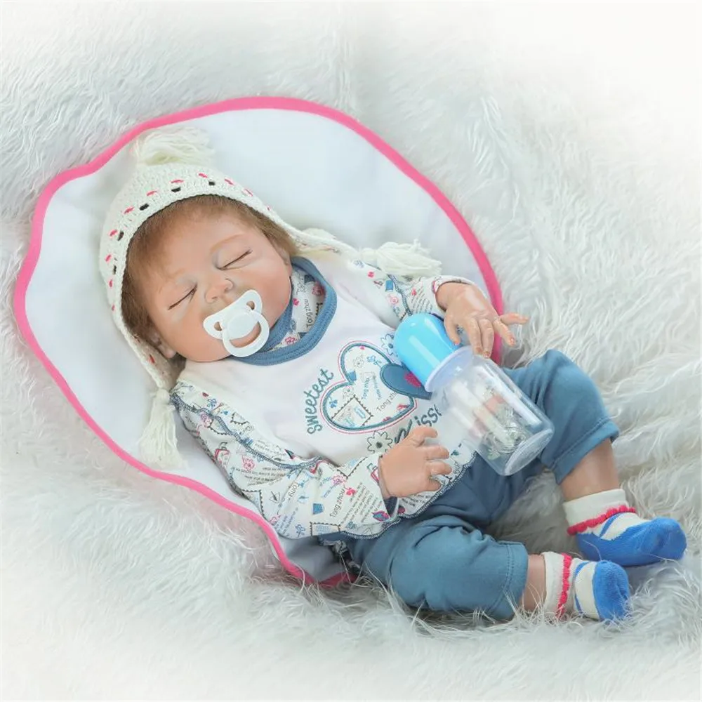 

57cm super 23'' Full silicone reborn sleeping Newborn Dolls Lifelike Reborn Dolls XMAS Gift bathe play house toys bonecas doll