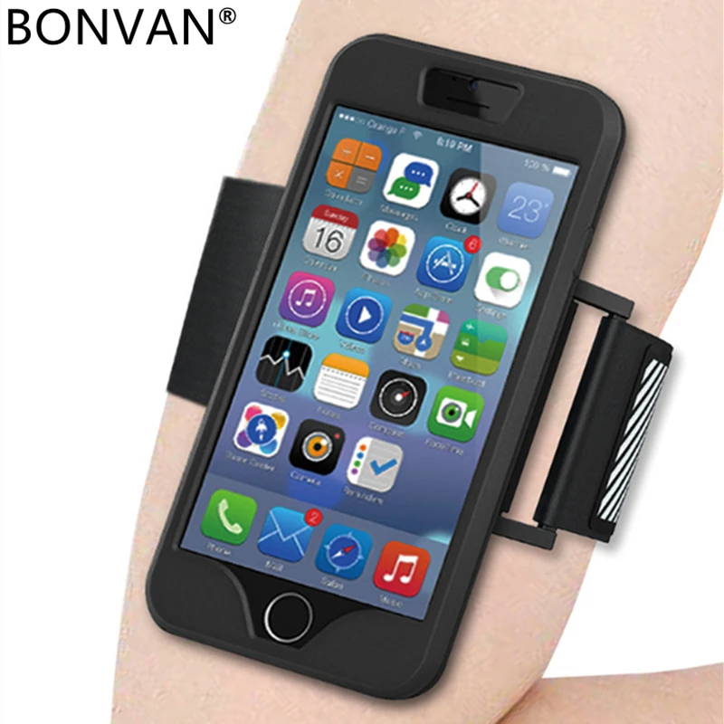 Koop BONVAN Sport Armband Case Voor iPhone 6 6 s Plus 5 5 s SE Jogging Running Brassard Voor iPhone 6 s 6 Plus Telefoon Tas Arm Band Cover