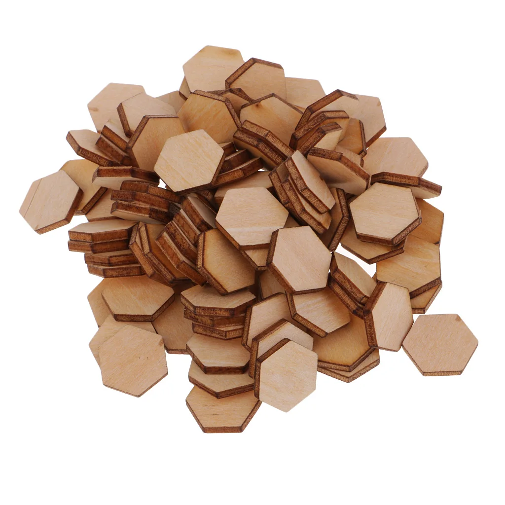 50/100/200pcs Wooden Hexagon Shapes MDF Cutouts Blank Embellishments Craft for DIY Scrapbooking Card Making Decoration Ornaments