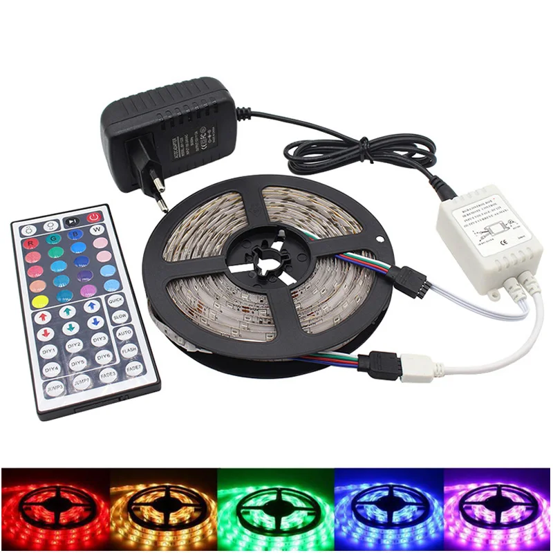 5 м 5050 RGB светодиодные полосы гибкий свет rgb светодиодные клей Клейкие ленты 60leds/M IP65 Водонепроницаемый + 44key ИК-пульт дистанционного