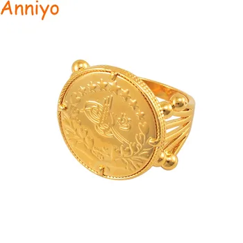 

Anniyo Turkish Coin Ring for Women Men Gold Color Metal Ring Arab Turkey Rings for Girls Turks Jewelry Items #047011