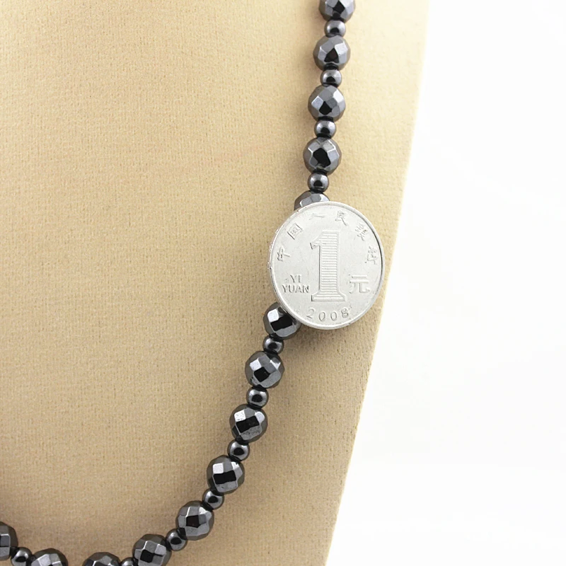 Shiny Magnetic Hematite Faced Beads Necklace 8mm with Small Round Beads Handmade Jewelry Healthy Power Necklace
