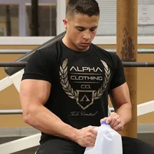 Мужская Летняя хлопковая футболка с коротким рукавом, футболки для тренажерного зала, фитнеса, футболки для бодибилдинга, новые брендовые футболки с круглым вырезом, модная повседневная одежда с принтом