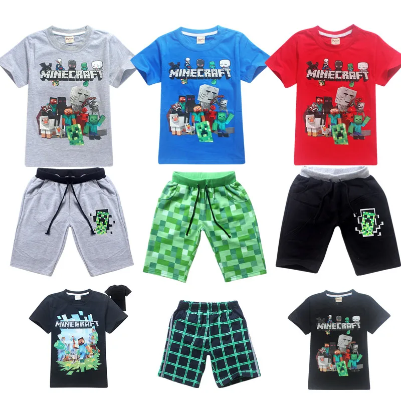 

2019 Summer T-shirt + Shorts 2pcs Suit Minecraft Short Shirt Casual T Shirt+pant Baby Set Kids Baby Boys Clothes Set Tops 5-14 Y