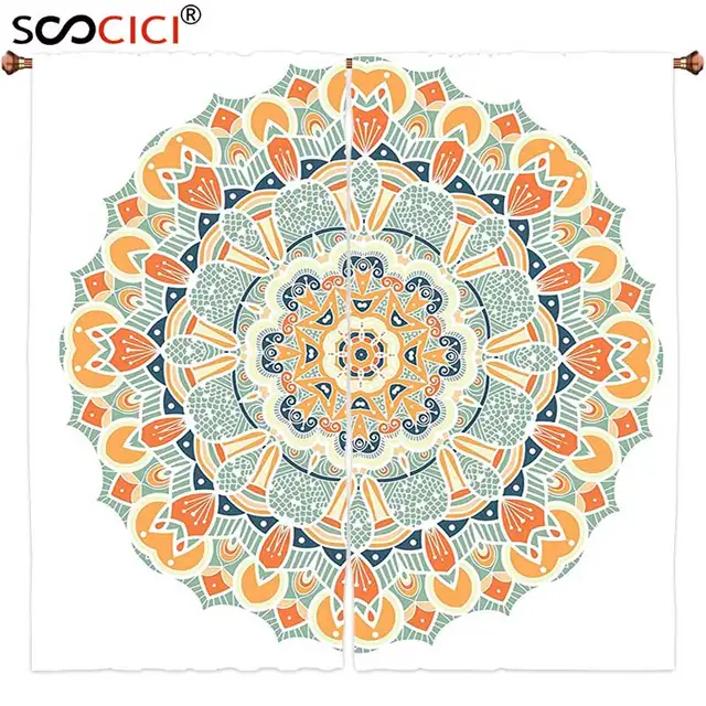 Tirai Jendela Perawatan 2 Panel Mandala Pola Etnis India