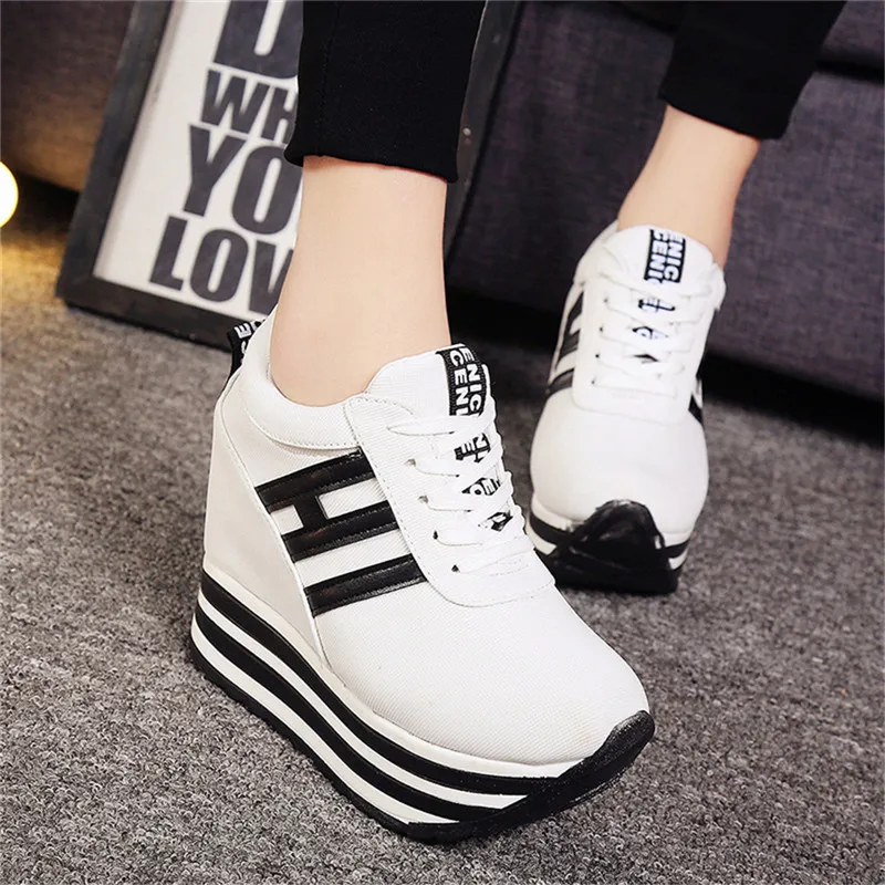 

Rimocy high flat platform 9cm Height Increasing Casual Shoes Woman 2019 Spring new Hidden Wedge Sneakers Female vulcanize shoes