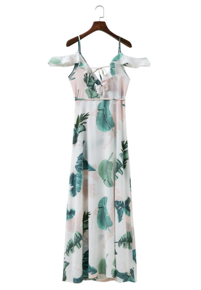 BONGOR LUSS 2017 Summer Women Dress Spaghetti Strap Print Ruffles Beach Casual Dress New V-Neck Split Up Backless Loose Dresses (19)