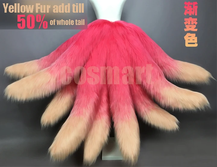 

Game LOL Cosplay Costumes Sexy Fox lol Ahri Nine Tailed Pink Yellow Gradient Color Transform-model Tail Cosplay EMS shipping