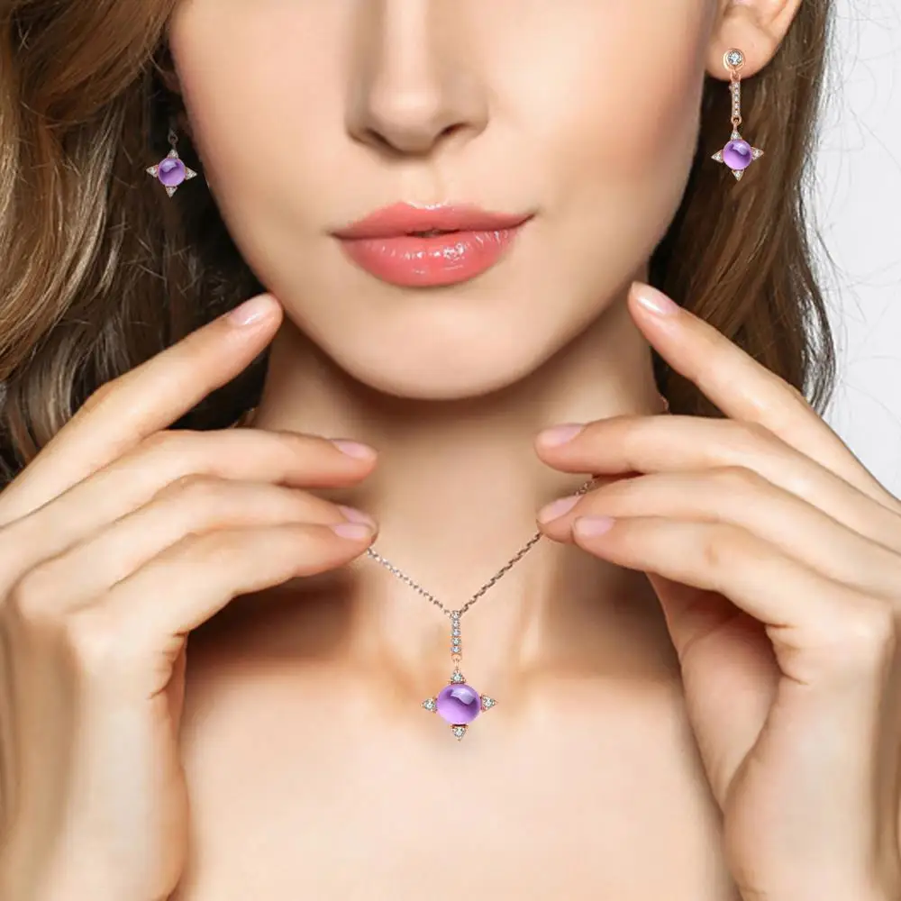 LAMOON 2.2ct натуральный аметист Изысканные Ювелирные наборы для женщин звезда крест