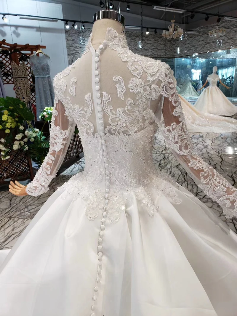 HTL211 Атлас мусульманское свадебное платье с высокой горловиной с длинными рукавами ближневосточном стиле Свадебные платья дешевые sparkly
