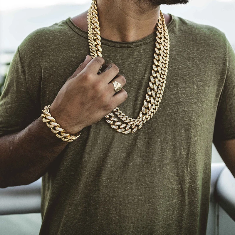 Кубинская цепочка на шею для мужчин, золото, серебро, хип-хоп, Iced Out, проложенные стразы, CZ ожерелье рэпера, ювелирные изделия