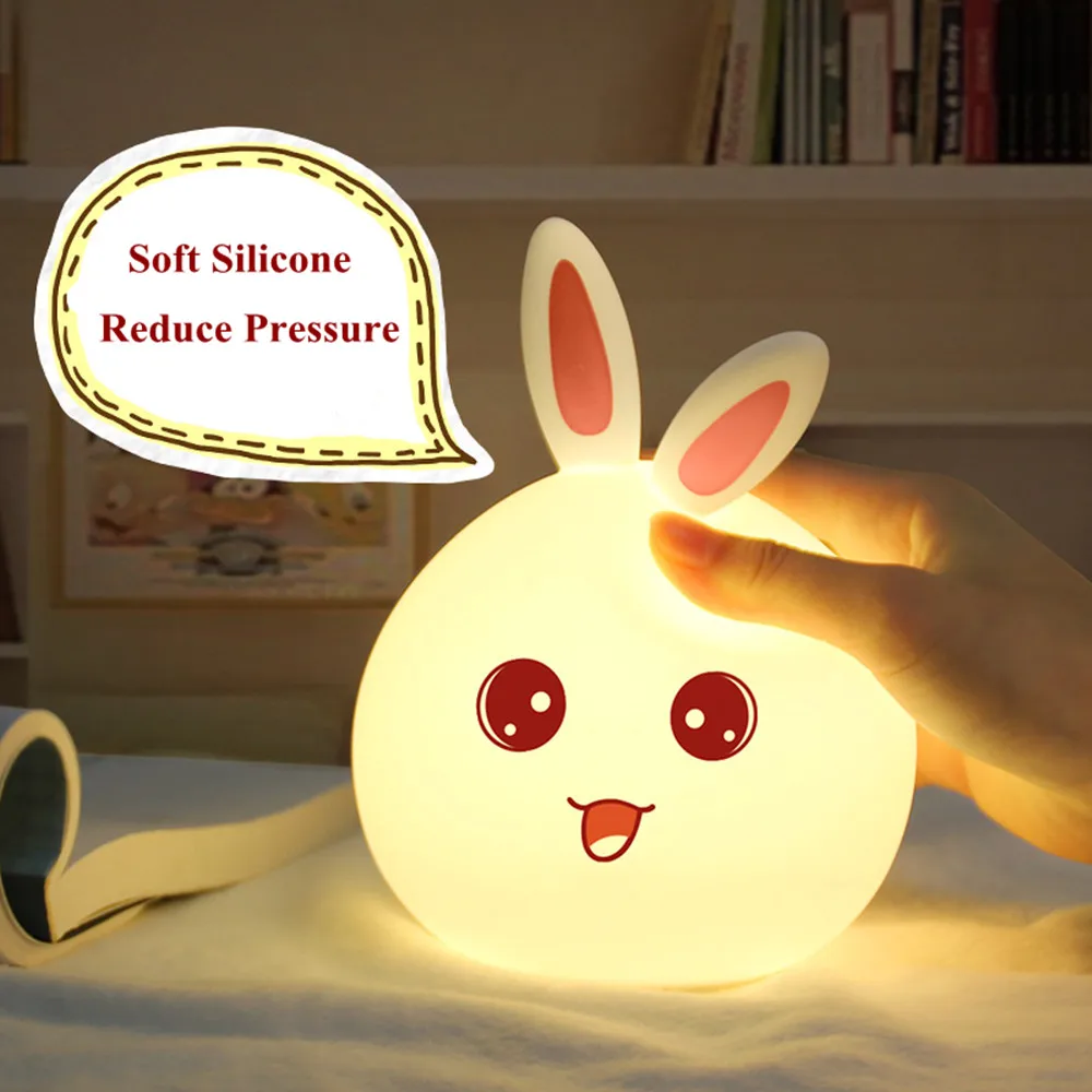 SuperNight Cute Cartoon Rabbit Night Light Silicone Rechargeable Touch Sensor Tap Warm Colorful LED Table Lamp for Childern Girl (8)