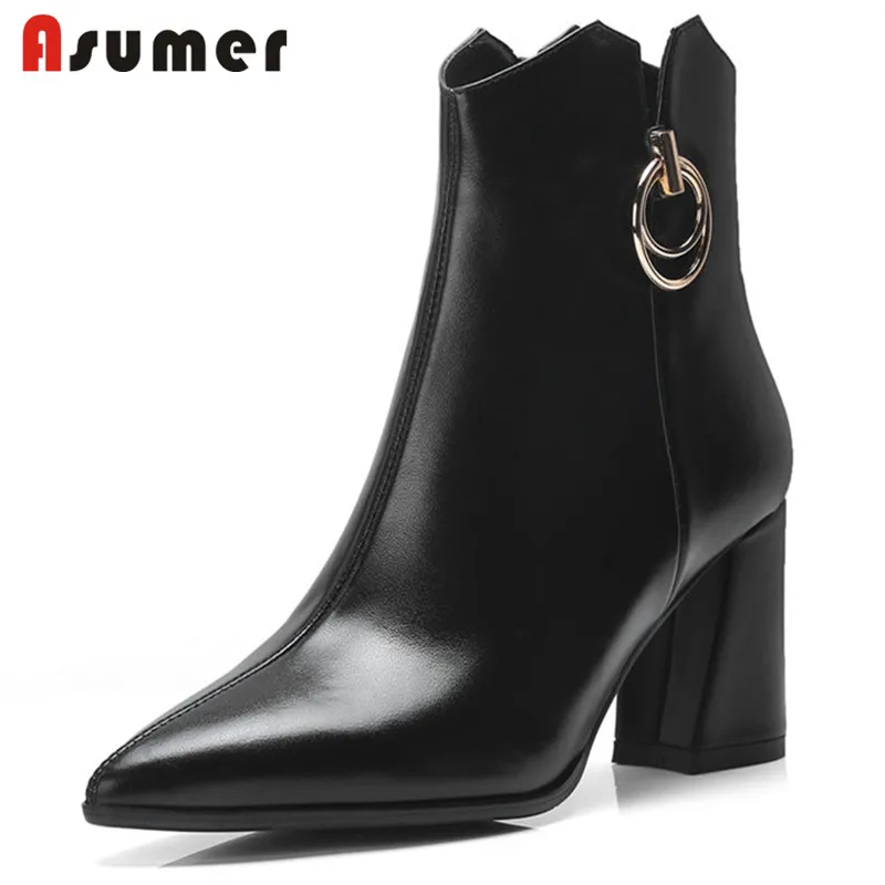 

ASUMER NEW arrival 2020 fashion high quality genuine leather boots solid with ankle boots for women zip pointed toe autumn boots