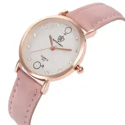 Новый простой для женщин Круглый циферблат указатели искусственная кожа ремешок Кварцевые аналоговые наручные часы