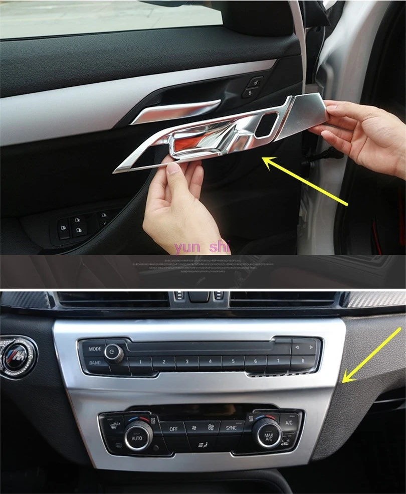 For BMW 2016 X1 ABS Chrome Car Interior Modified Door Shake Handshandle Center Panel Decoration Stickers Accessories Car-Styling