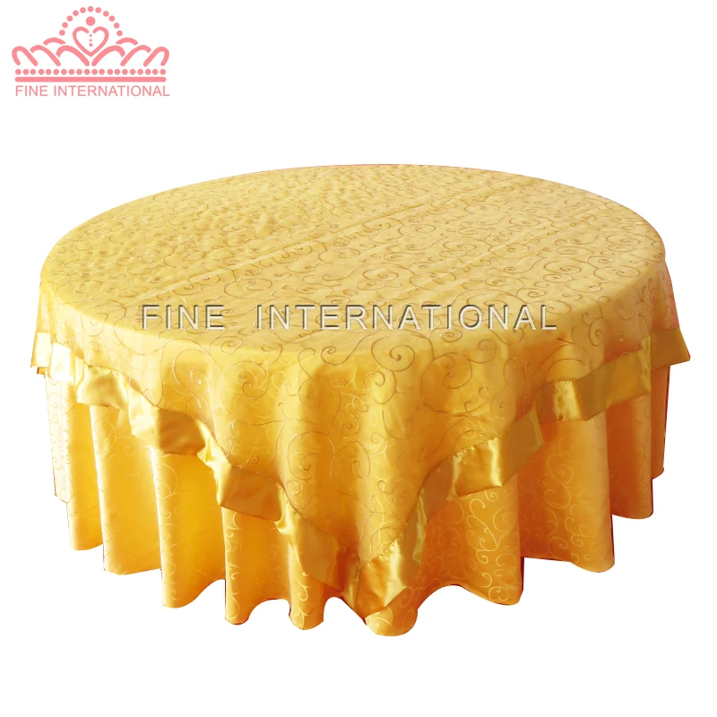 

10 PCS 90" Square White Gold Organza Jacquard Table Cloth Organza Embroidered Overlay Free Shipping