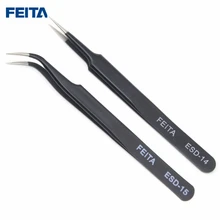 FEITA de 2 PCS ESD-14 & Conjunto Dobrado Precisão Pinças de Aço Inoxidável 15 e Apontou a Ponta para a Arte Do Prego, DIY eletrônico, Ferramentas de telefone da Mão