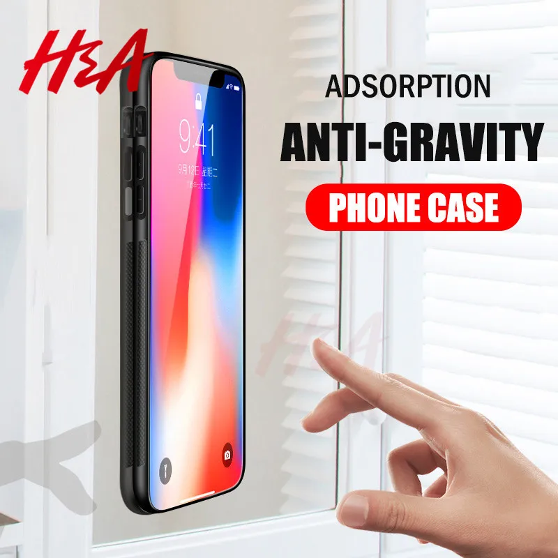 Kopen H amp; EEN Anti Zwaartekracht Telefoon Bag Case Voor iPhone X 8 7 6 s Plus Antigravity TPU Frame Magical nano Zuig Cover Geadsorbeerd Auto Case