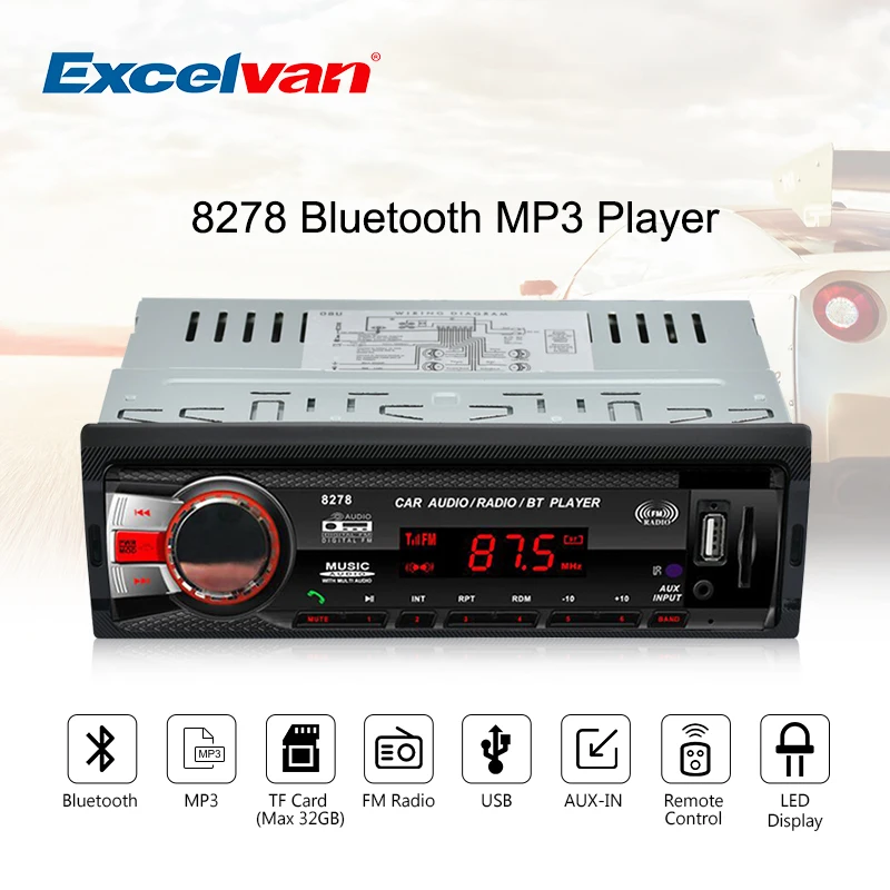 8278 Автомобильный Bluetooth медиа-ресивер 1 DIN 12 V MP3 плеер FM радио Светодиодный Дисплей