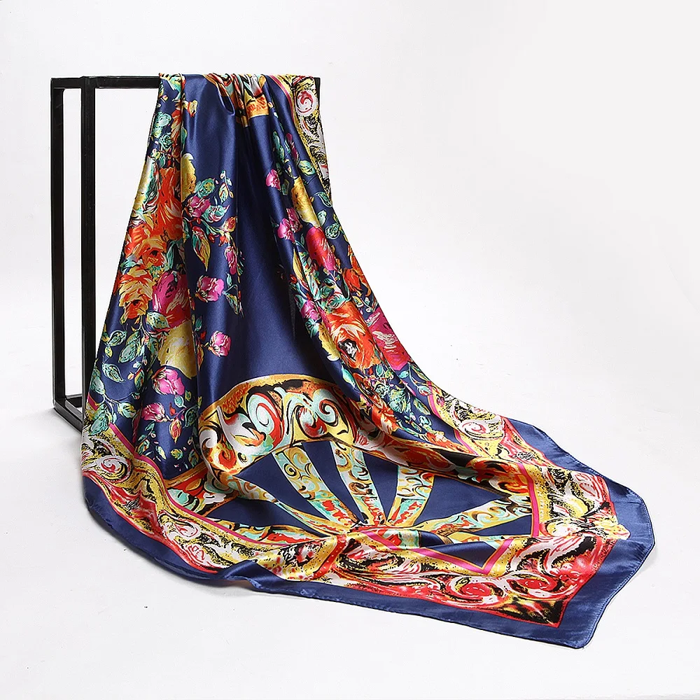 

Scarves For Women Print Silk Satin Large Hijab Scarf Female 90*90cm Fashion Square Shawl Wrap Bandana For Head Scarfs For Ladies