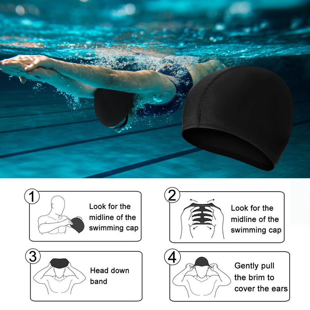 Женская Мужская водонепроницаемая шапка для плавания, тканевая Защитная шапка для длинных волос, спортивная шапка для бассейна, аксессуары для плавания