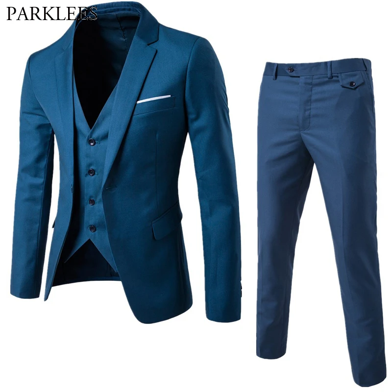 Мужские синие костюмы из 3 предметов на одной пуговице, фирменный приталенный деловой мужской смокинг, пиджак, пиджак+ брюки+ жилет