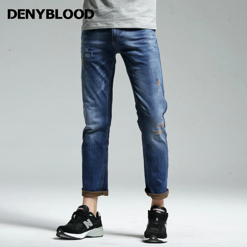 Denyblood Джинсы для женщин Mens Stretch Джинсы для женщин двойной Цвет деним тонкий прямой проблемных Джинсы для женщин рваные высокое качество