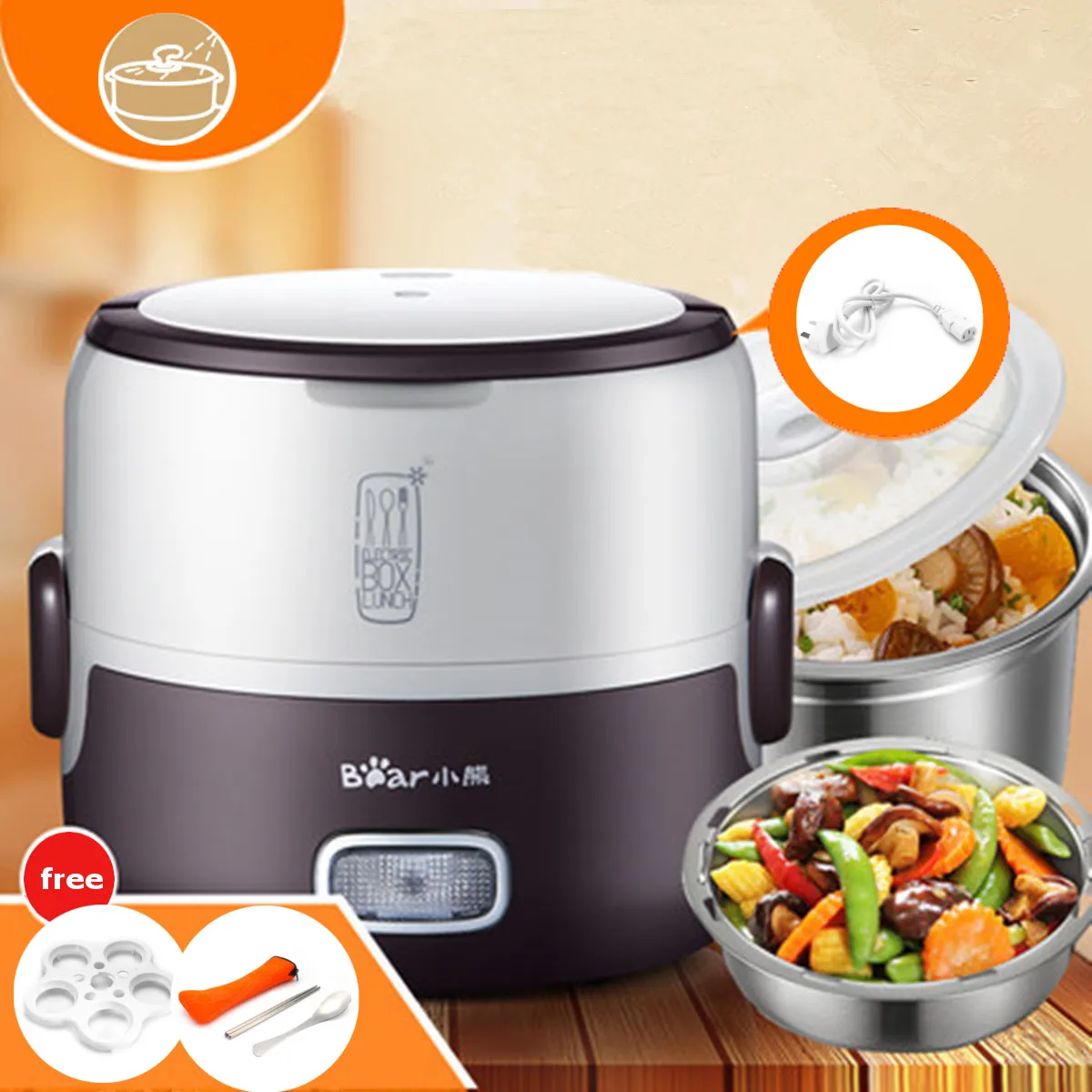 

1.3L Electric Stainless Steel Mini Steamer Rice Cooker Portable Lunch Box Automatic Food Container Insulation Steamer Tool 220V
