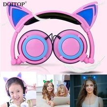 On sale DOITOP Foldable Children Flashing Glowing Cat Ear Headphones Gaming Headset Earphone with LED light For PC Laptop Computer Phone