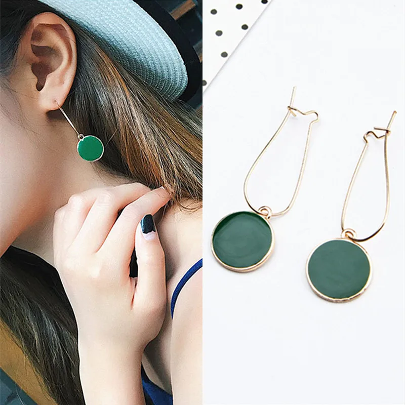 

Hot Selling Simple Green Circle Small Fresh Girls Earrings Female Personality Wild Vintage Round Earrings
