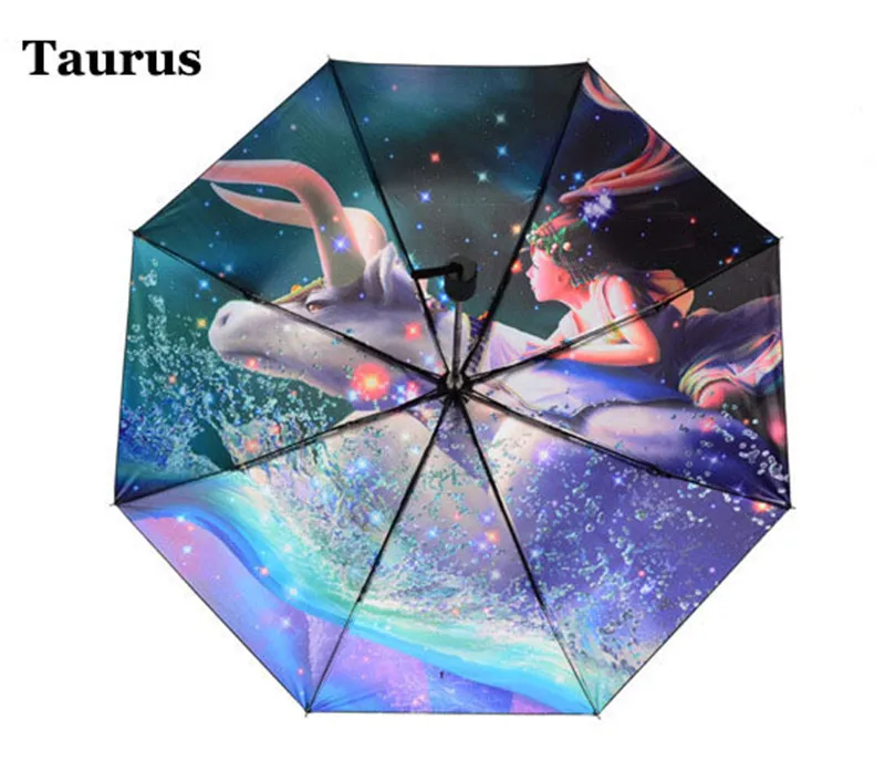 

Personality Taurus Zodiac Sun Rain Folding Cartoon Inverted Umbrella Women Three Folding Anti-UV Sunshade Parasols Umbrellas