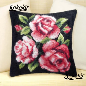 

Decorative cushion embroidery yarn pillowcase Cotton embroider cushion mat DIY needlework set flowers cross stitch pillow kits