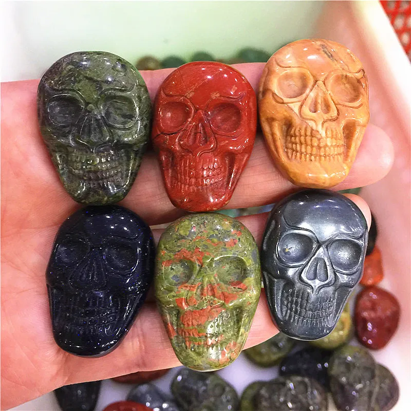 

Natural Different Gemstone Crystal Skull Hand Carved Figurine Home Decoration Gemstone Collection