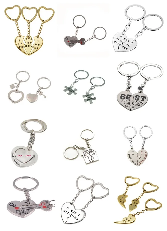 1set Couple Keychain Key Ring Fashion Jewelry Gift For Girls Friends Love Heart Keychain Car Bag Accessory