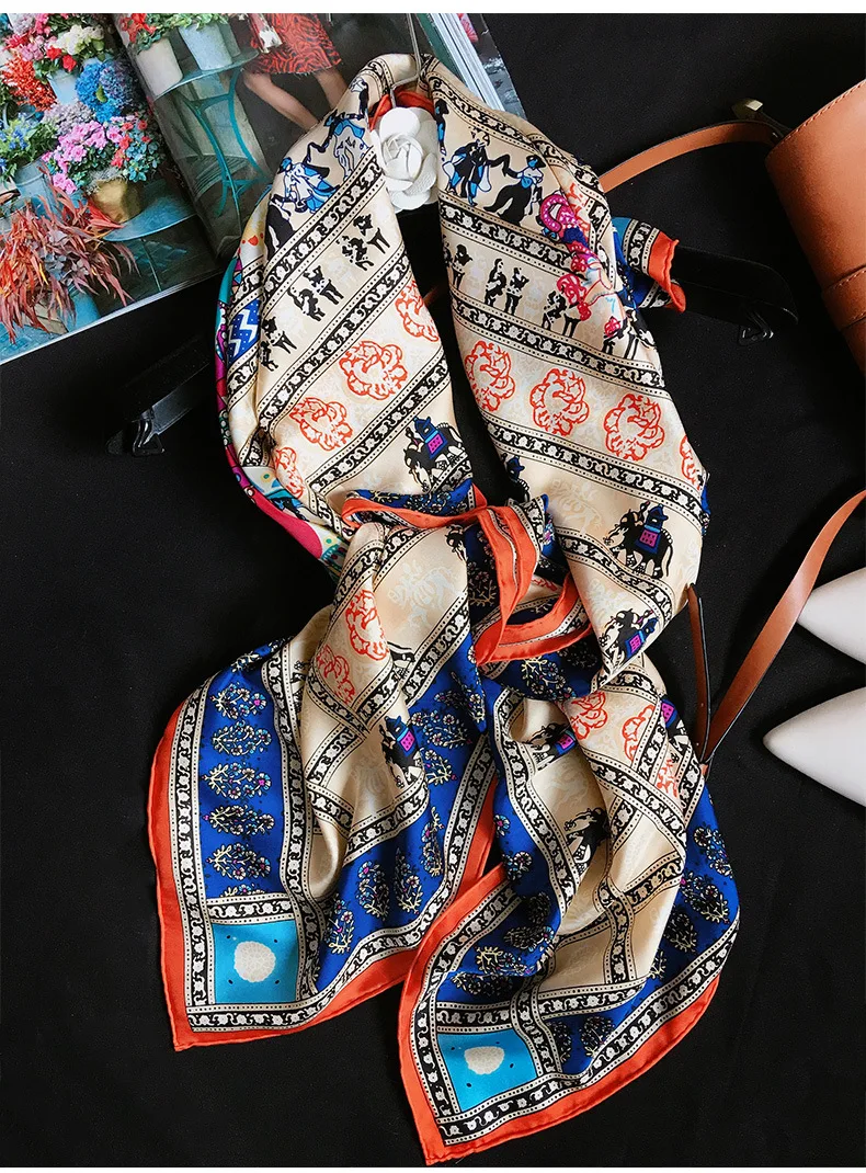 

100% Pure Twill Silk Scarf Women Brand Design Printing Scarves 140*140cm Shawls Wraps Handmade Hemming