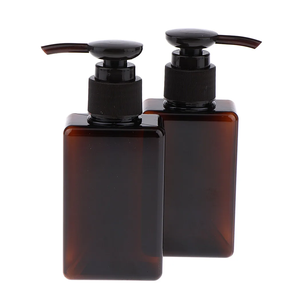 2Pcs Empty PET Shampoo Conditioner Shower Gel Pump Bottles Travel Refillable Containers 100ml