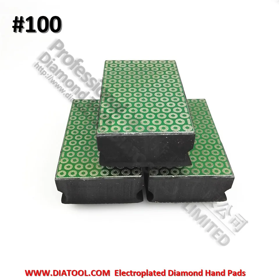 DIATOOL 3pcs Electroplated Diamond Hand Pad 90X55MM Grit #100 Foam Backed Hand Polishing Pad Polishing Block