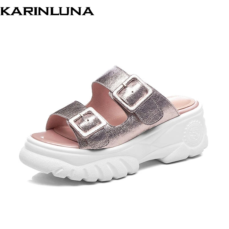 

KarinLuna New large size 34-42 women's genuine leather belt buckle platform women shoes woman casual party ol summer sandals