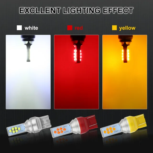 2pcs T20 W21/5W 7443 7440 W21W WY21W LED T25 3157 P27/7W LED Bulbs 12V Car Lights Brake Reverse Tail Lamp White Red Amber