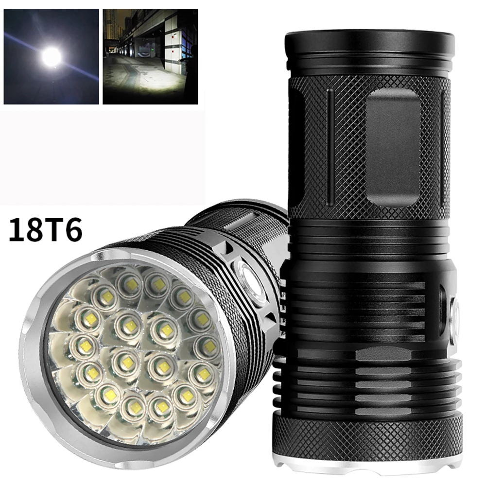 72000Lums High Powerful LED Flashlight 18 *T6 LED torch Flash light waterproof Searchlight Lamp with 4*18650 Battery+charge