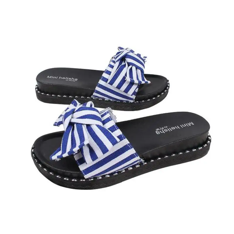 

Sandalias Mujer 2019 Dentelle Wedge Sandals Flat Sandals Home Slippers Summer Shoes Sandals Women Bow Stripe