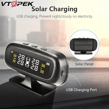 

Tire Pressure Monitoring System TPMS Car 4 External Internal Sensor Windshield Solar or USB Digital LCD Wireless Security Alarm