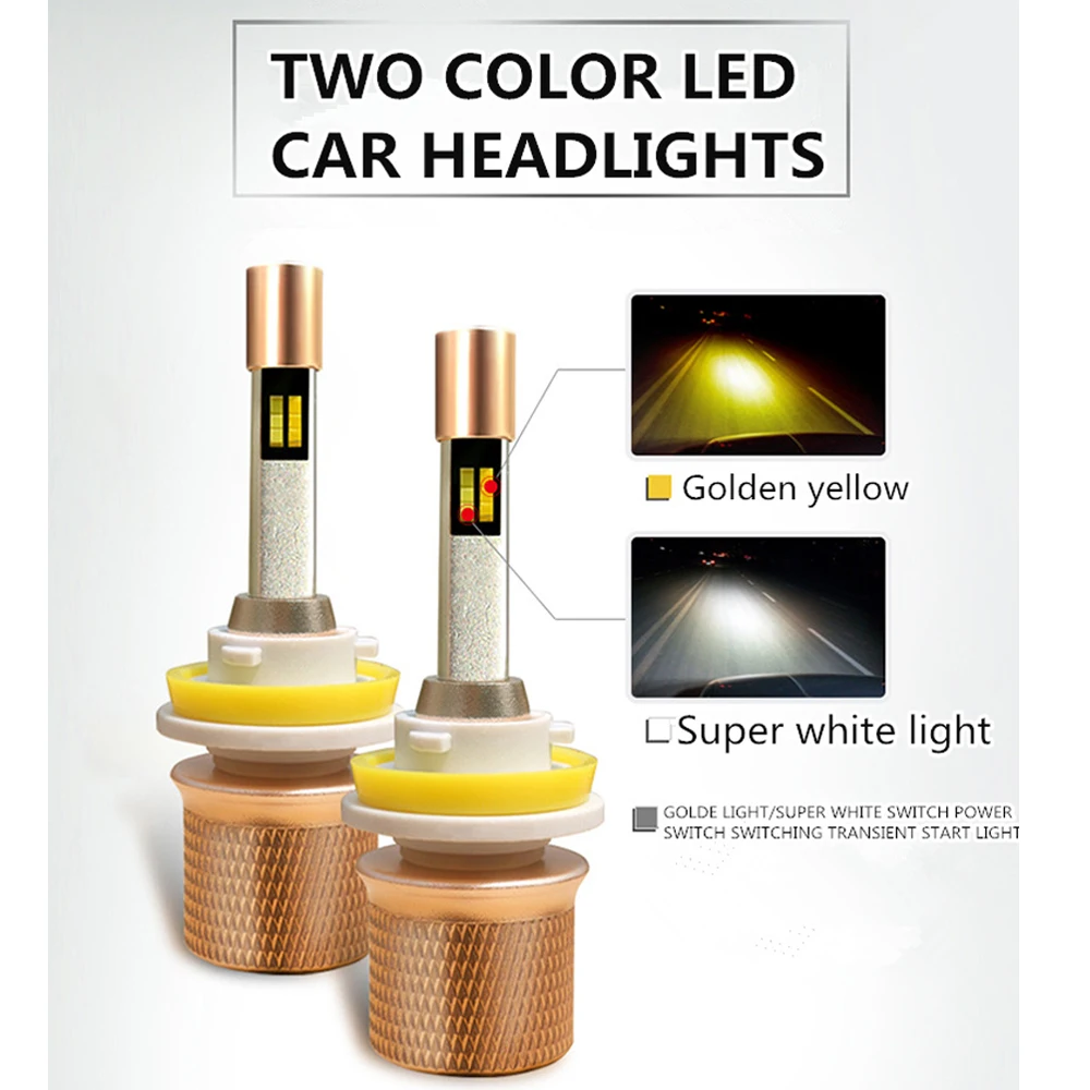 Faros delanteros de doble color para coche, 110W, 20000LM, LED HB3 9005