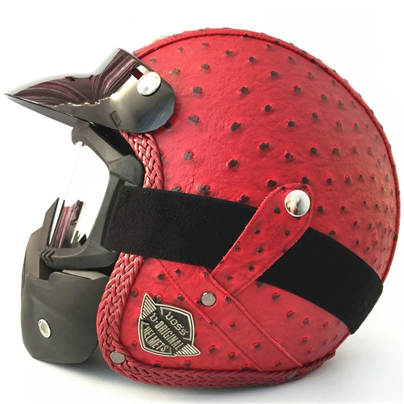 Ретро винтажный мотоциклетный шлем 3/4 с открытым лицом в горошек с козырьком из искусственной кожи Casco Moto шлем для мотокросса шлемы с Goggle Mask - Цвет: Pineapple pattern
